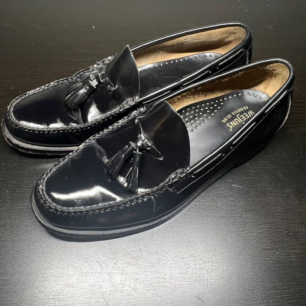 G.H. Bass Weejuns Men's Size 9 D Black Leather Tassel Loafers Dress Shoes